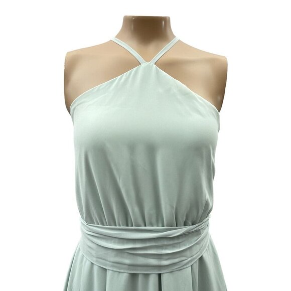 Joanna August Light Mint Green Halter Maxi Gown Dress Waist Tie Chiffon Size S - Picture 2 of 10